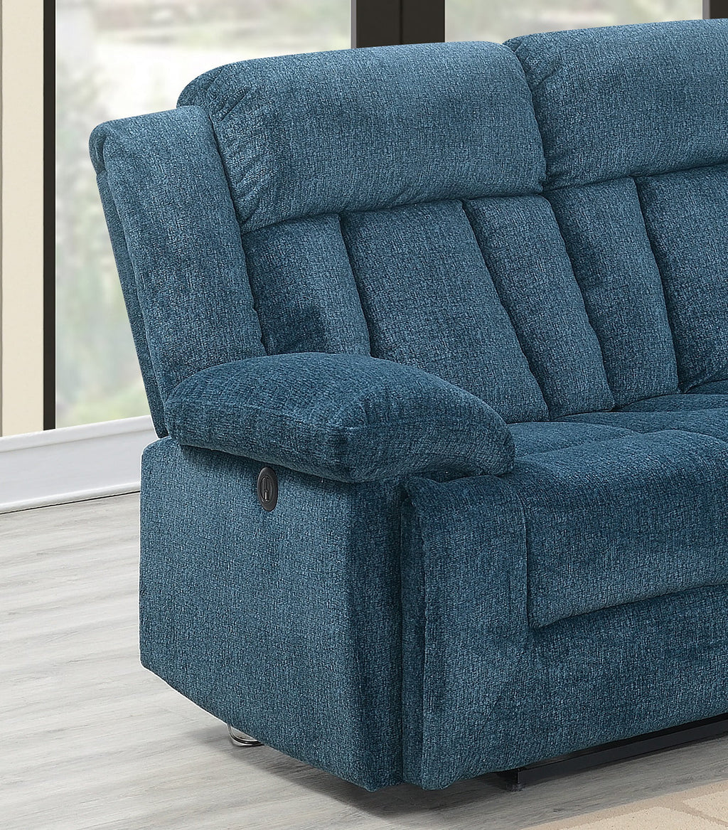 Dark Blue Chenille Reclining Sectional Sofa Set 3pcs B605