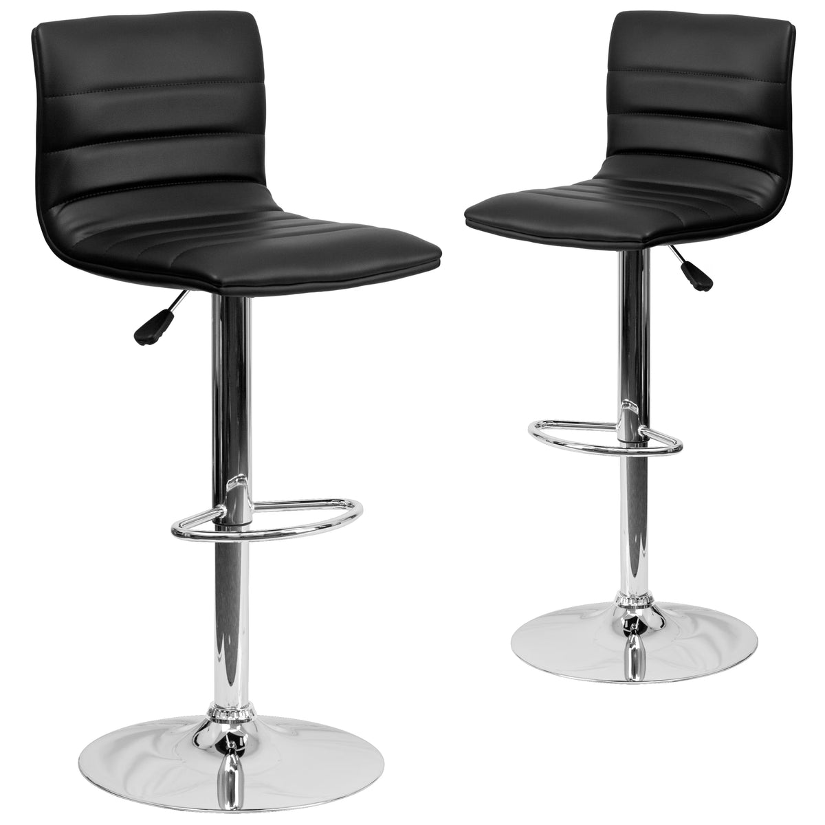 2 Pack Black Vinyl Adjustable Bar Stool with Back, Counter Height Swivel Stool V621717