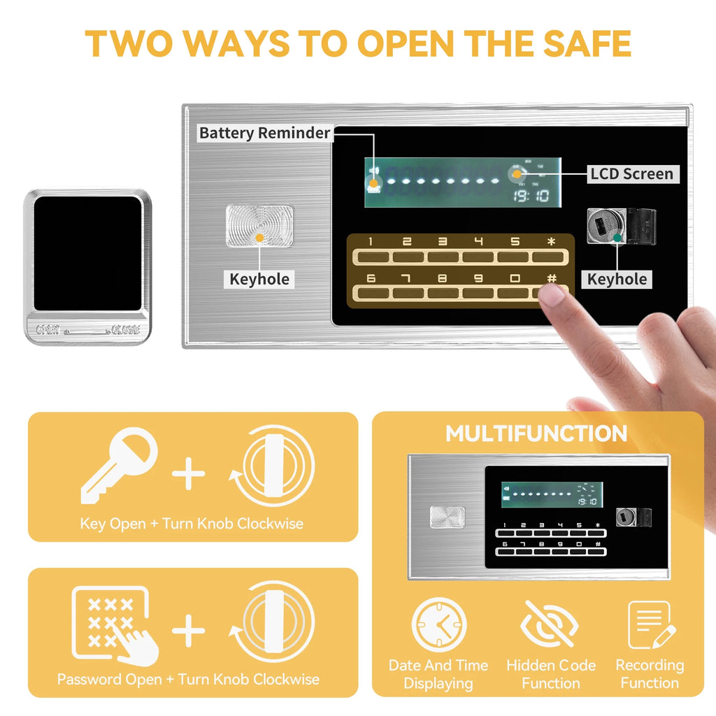 Safe Box with Digital Keypad, Water and Fire Resistant, Adjustable Shelves and LED Lighting C995239