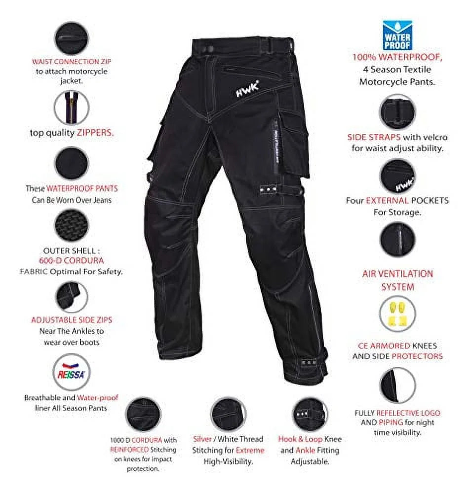Black Waterproof CE Armored Motorcycle Pants R918070