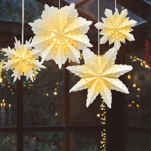 5 Pack Paper Snowflake Lanterns with Lights F43073