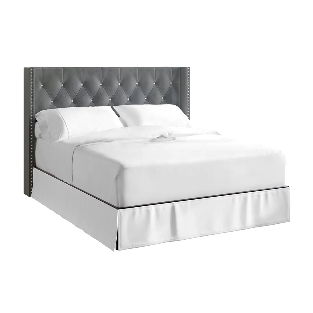 Button Tufted Wingback Velvet Upholstered Bed, Navy Blue, Queen S8051