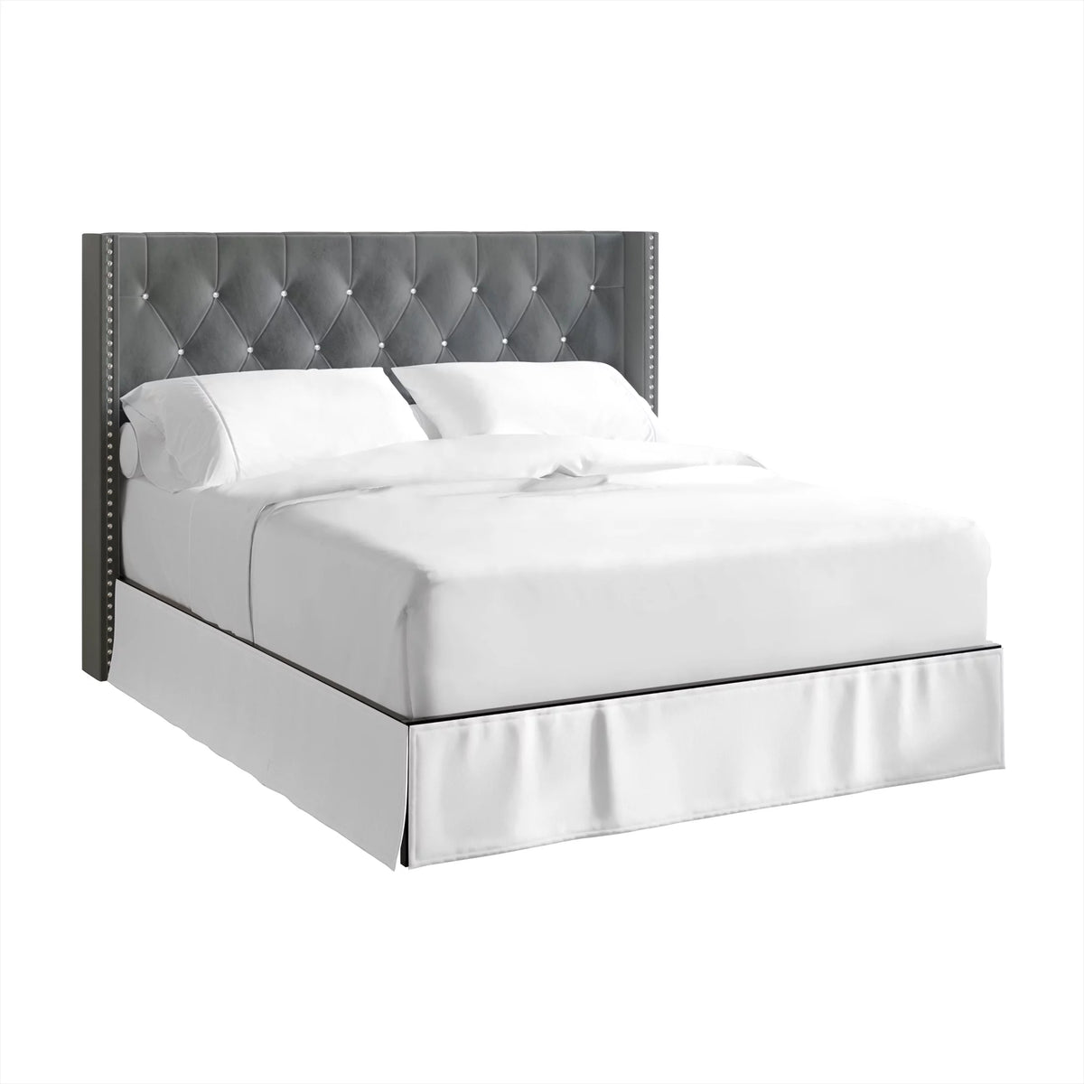 Button Tufted Wingback Velvet Upholstered Bed, Navy Blue, Queen S8051