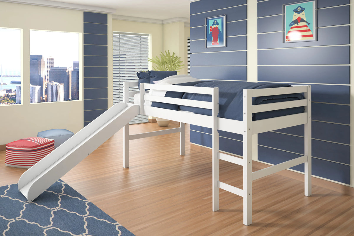White Twin Loft Tent Bed with Slide C7413