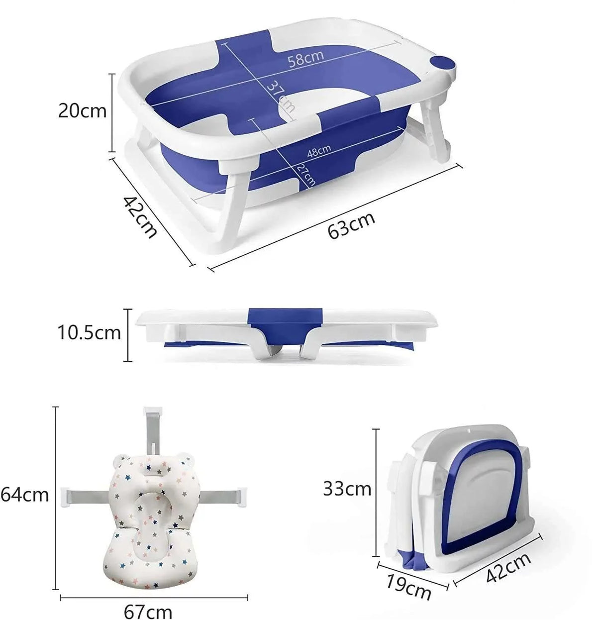 Collapsible Baby Bathtub with Thermometer, Cushion and Bath Net T8274