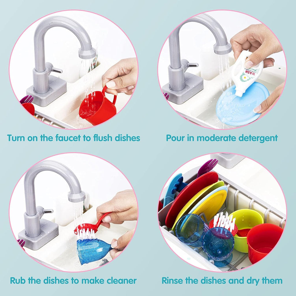 20 PCS Baby Bath Play Sink Toys, Electric Dishwasher Play Kitchen Set with Running Water F130