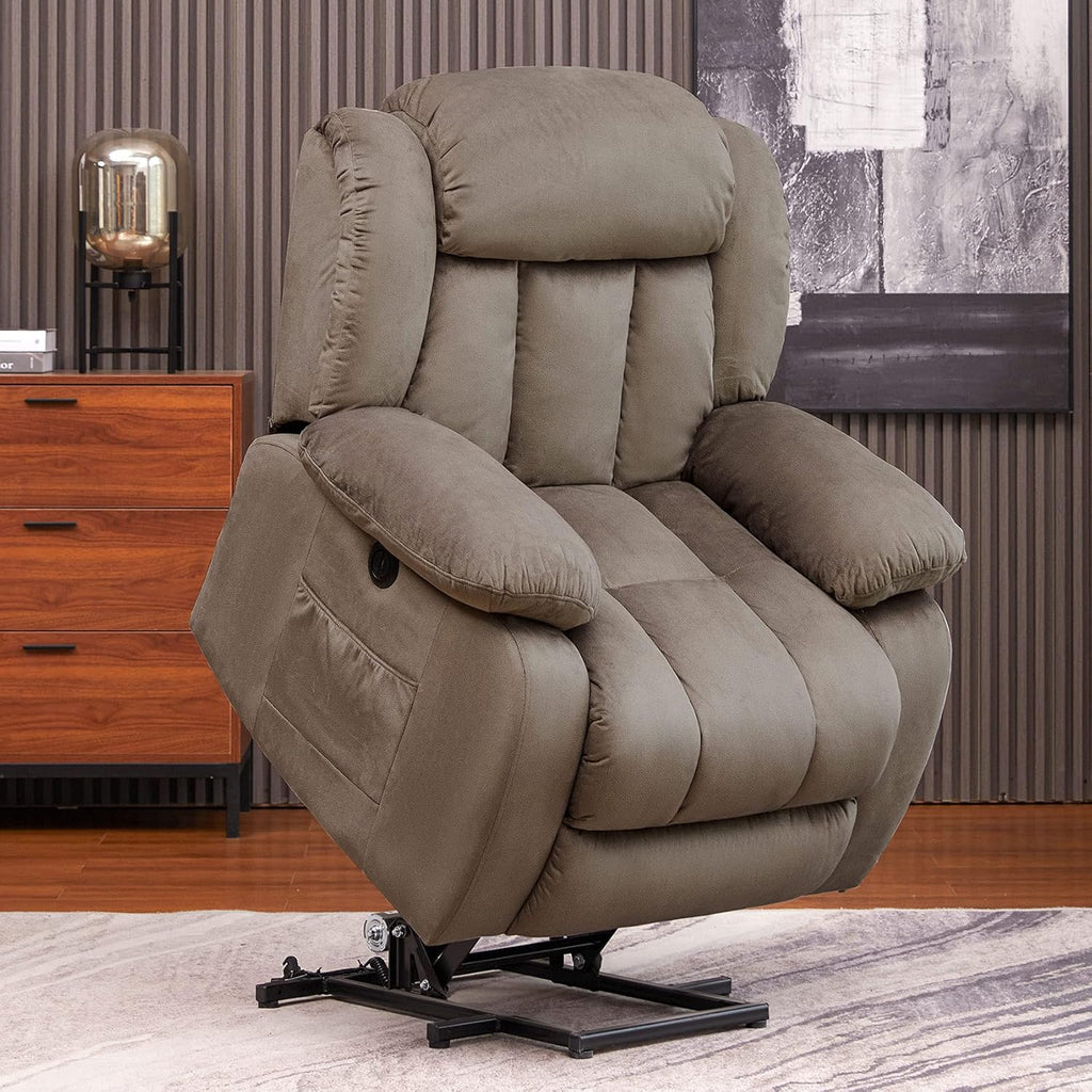 Dark Gray Plush Fabric Electric Power Lift Recliner Chair with Massage and Heat F75626