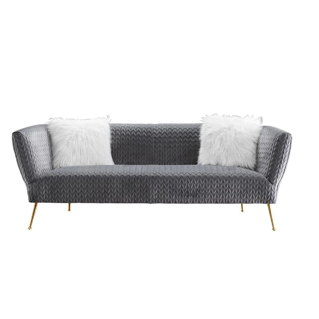 Grey Velvet Sofa with 2 Pillows B4366