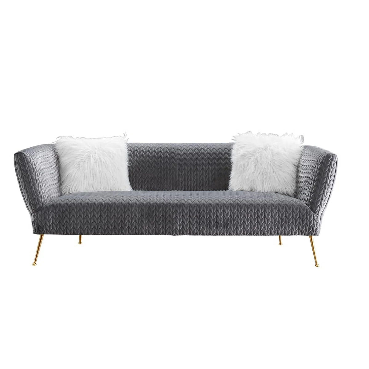 Grey Velvet Sofa with 2 Pillows B4366