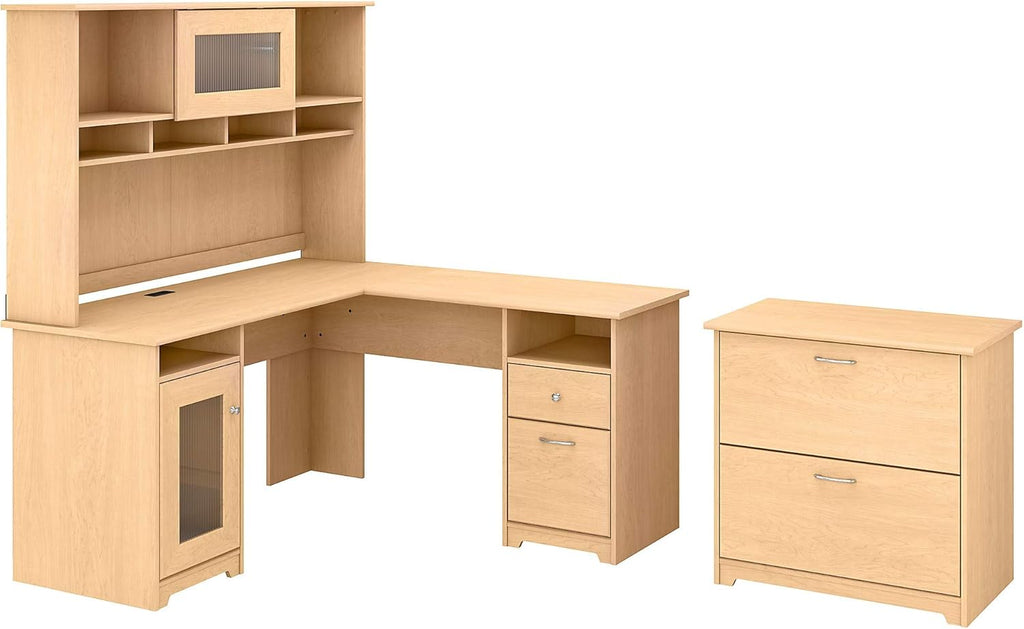 L Shape Desk with Hutch and Lateral File, Ash Gray J72182