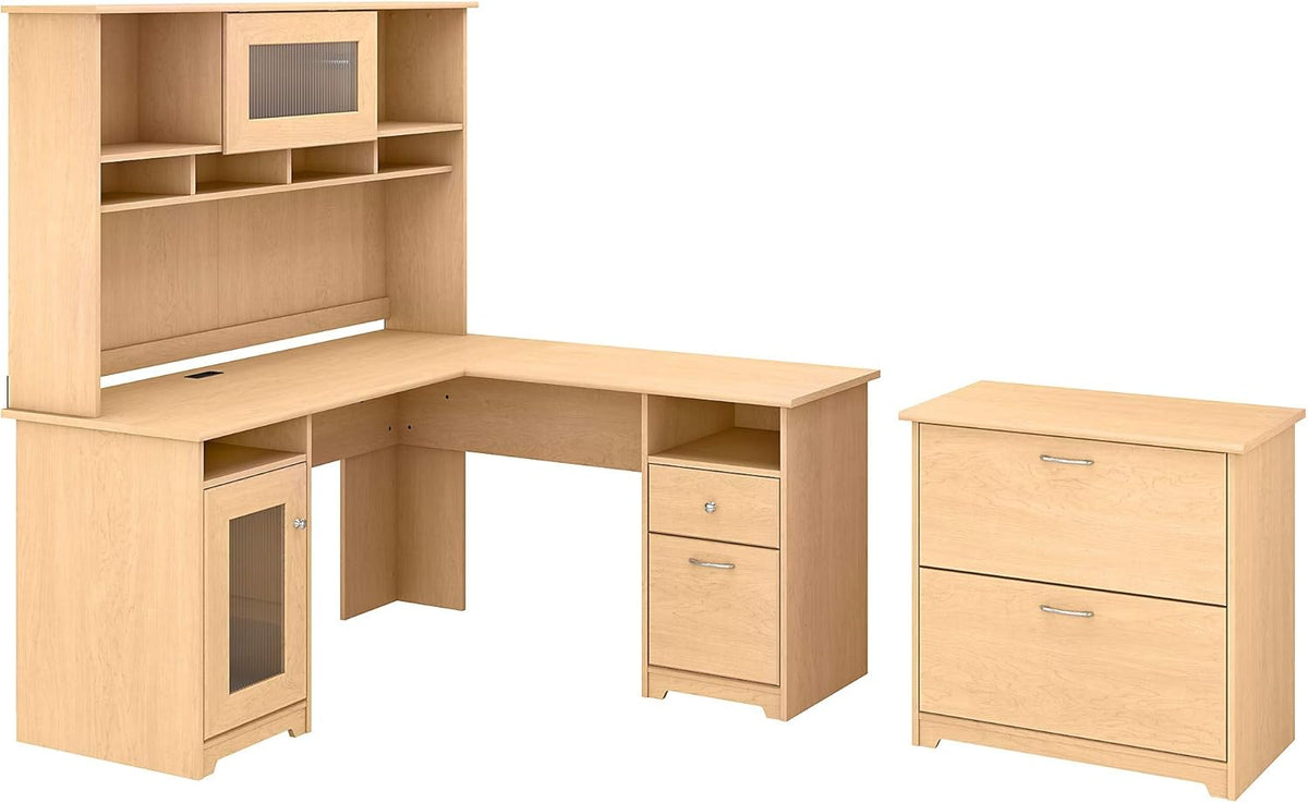 L Shape Desk with Hutch and Lateral File, Ash Gray J72182