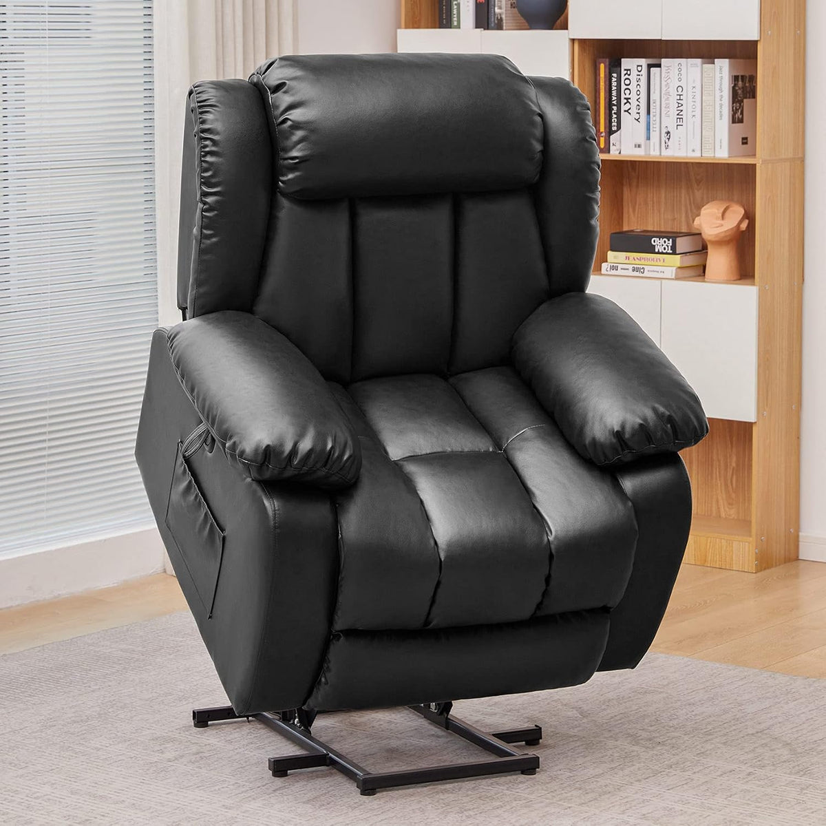 Dark Gray Plush Fabric Electric Power Lift Recliner Chair with Massage and Heat F75626