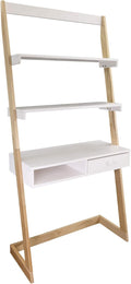 Natural Maple White Freestanding Ladder Desk With Drawer V772