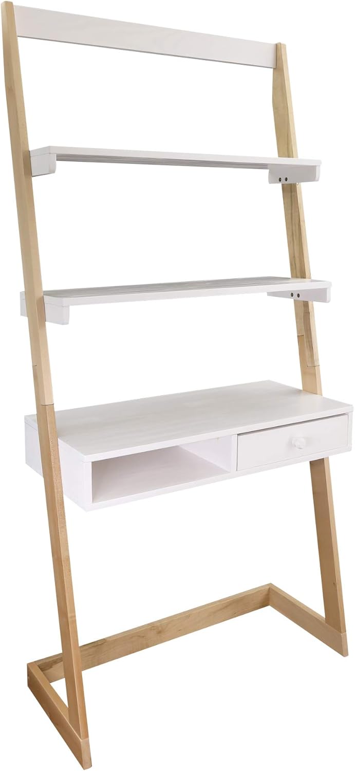 Natural Maple White Freestanding Ladder Desk With Drawer V772