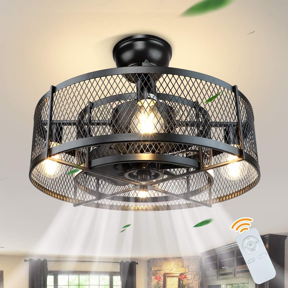 20In Caged Ceiling Fan with Light, Black R439556