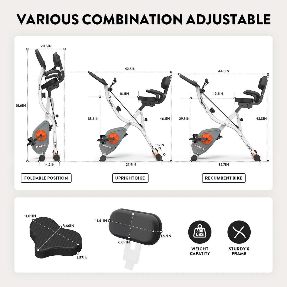 Upright Folding Magnetic Exercise Bike with Arm Resistance Bands V6216