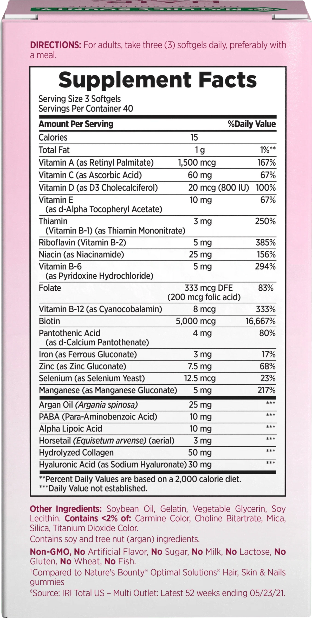 Hair, Skin and Nail Biotin & Vitamins A, C, & E Softgels, 120 Ct F706479