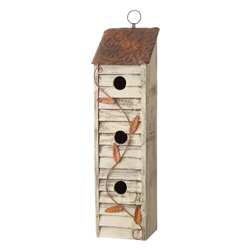 18" Hanging Washed White Distressed Solid Wood Birdhouse K986925