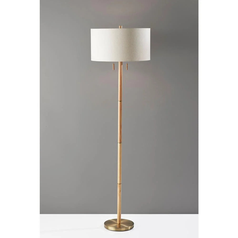 Natural Rubberwood Base & Antique Brass Floor Lamp I7000