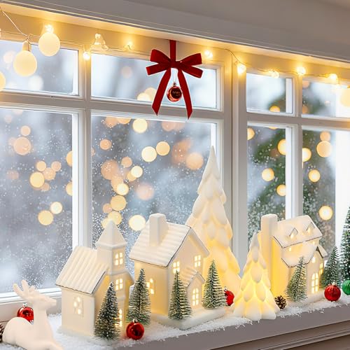 12 Pcs Ceramic Christmas Village Set with Lights S3043