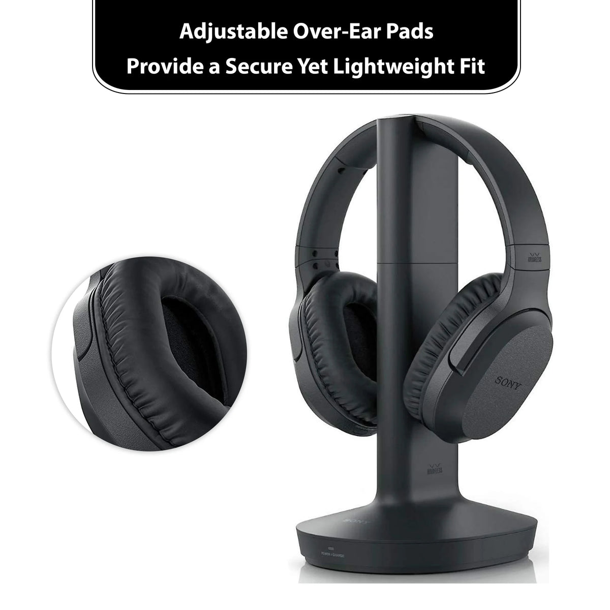 Wireless Over Ear Headphones with Transmitter Dock and RCA Plug Y-Adapter U780376