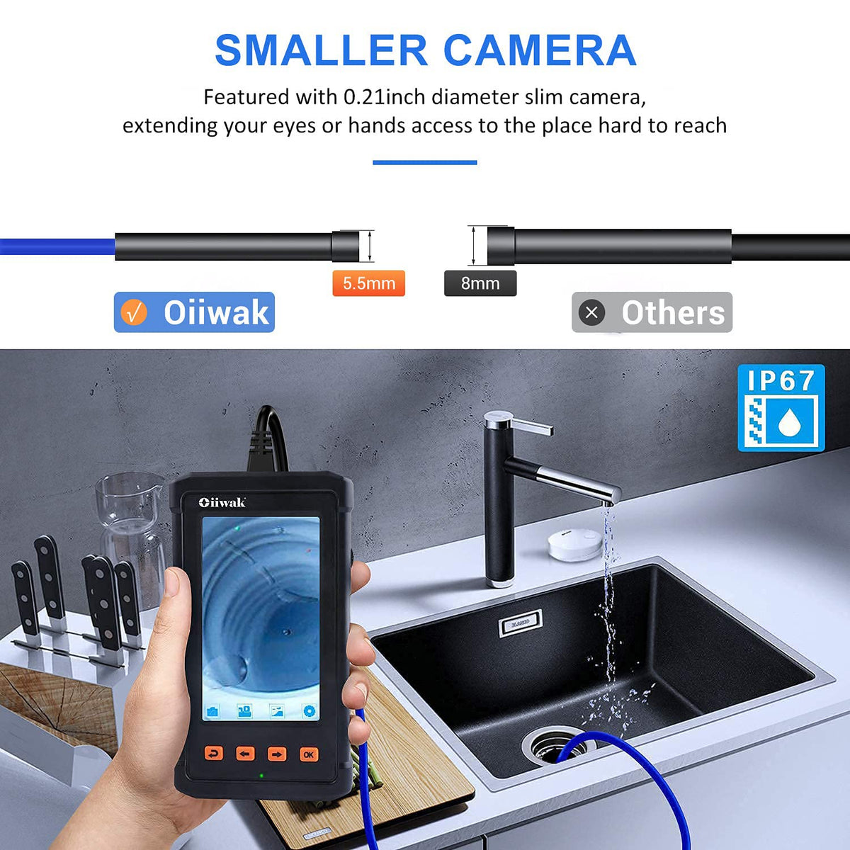 33FT 5.5mm 1080P Waterproof Sewer Inspection Camera with Lights 4.3'' IPS Screen J2031
