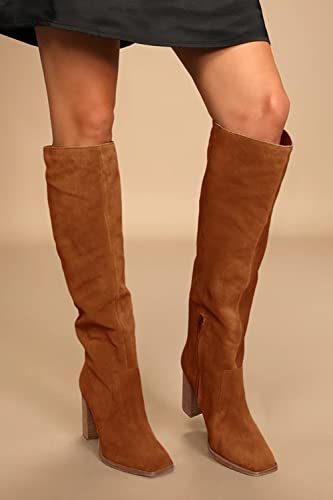 Womens Knee High Boots Chunky High Heel Square Toe Side Zipper Wide Calf Boot T38088