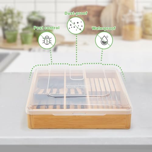 Black 5 Compartments Plastic Utensil Holder with Lid T770