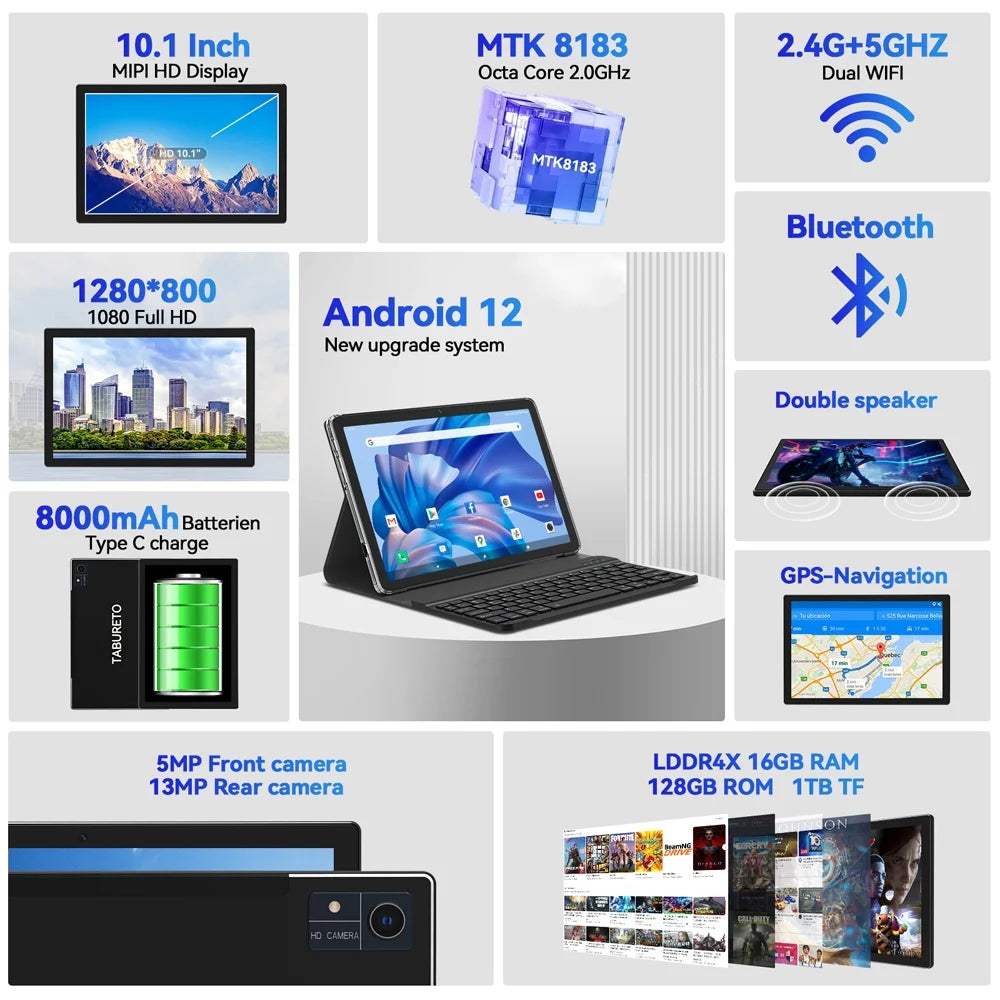 10.1 inch Android Tablet, 128GB ROM X55980