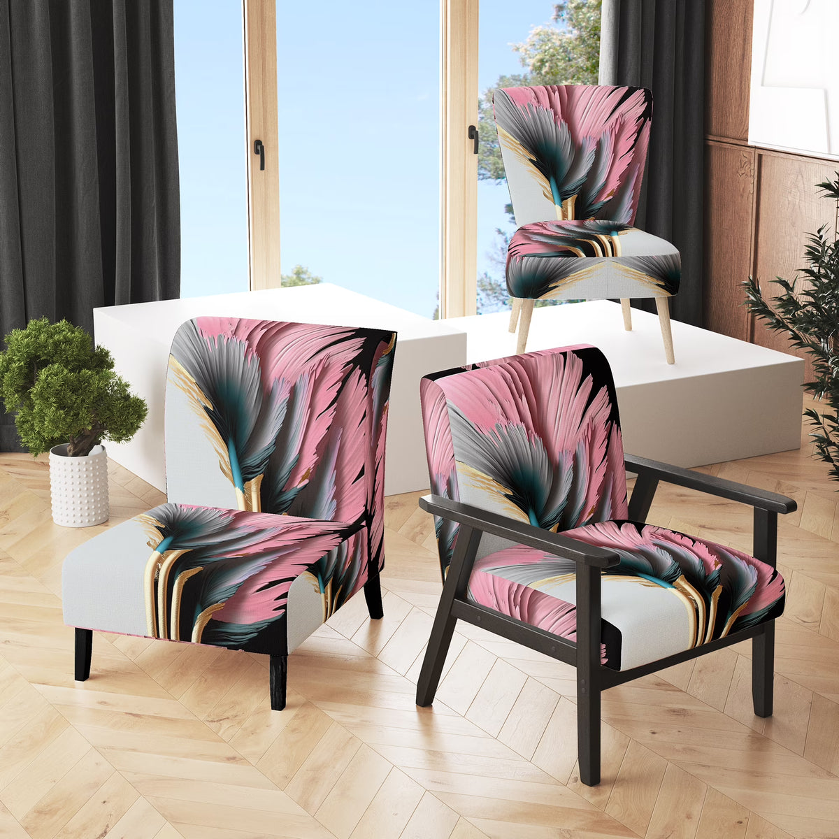 Upholstered Floral Daisy Accent Chair and Arm Chair K950