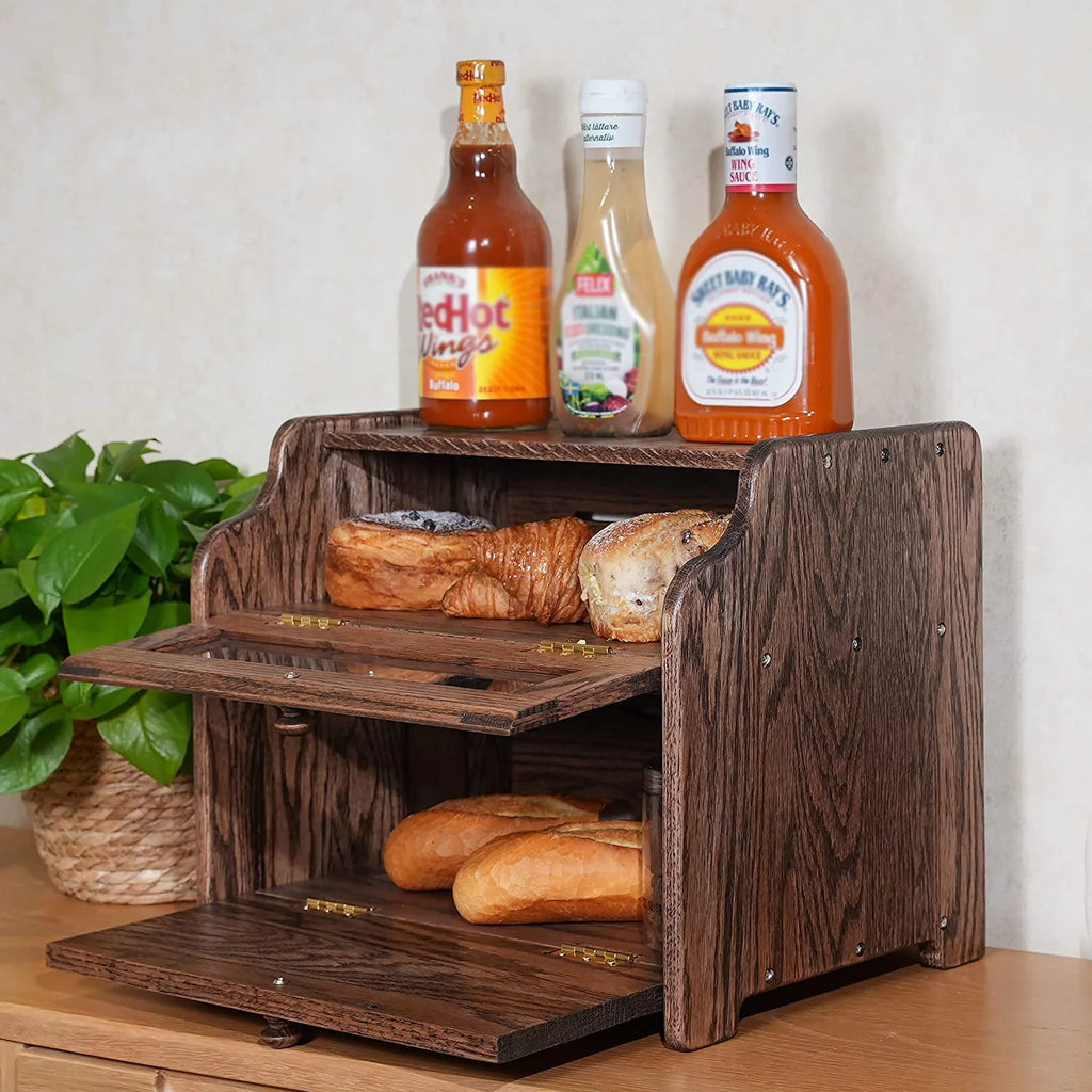 Solid Wood Oak Bread Box with Clear Window B872