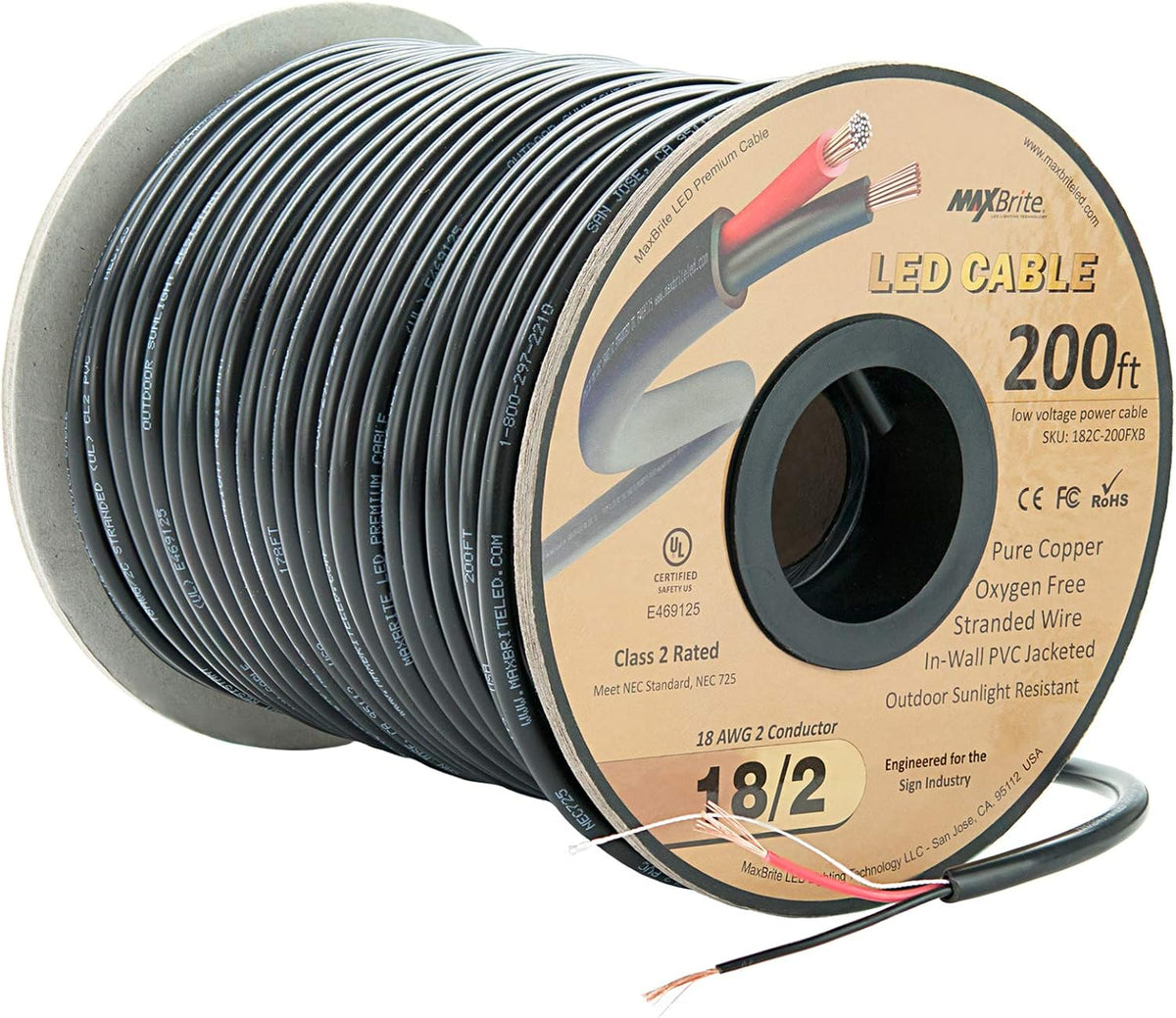 200 ft 18AWG 2 Conductor Black Sleeve Speaker Wire A21063