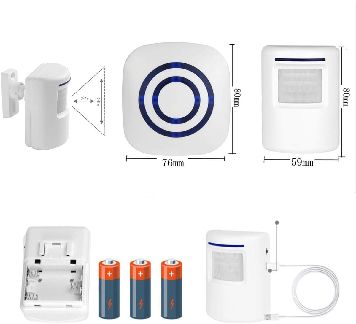Wireless Infrared Motion Sensor Door Alarm with LED Indicators, Pack of 2 X321