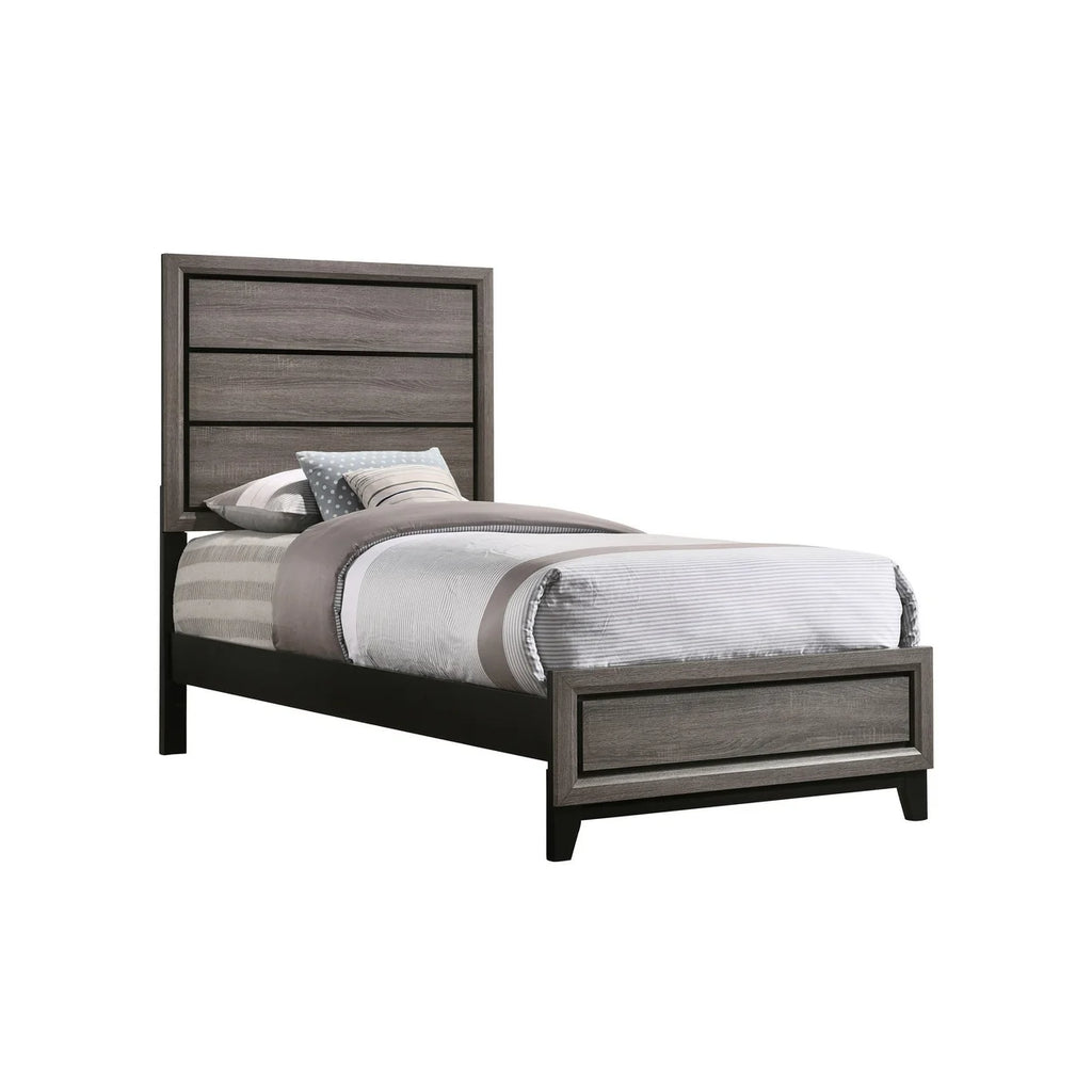 Twin Size Panel Bed Gray and Black U34297