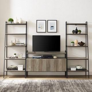 3-Piece Ladder Shelf Entertainment Wall Grey Wash T528