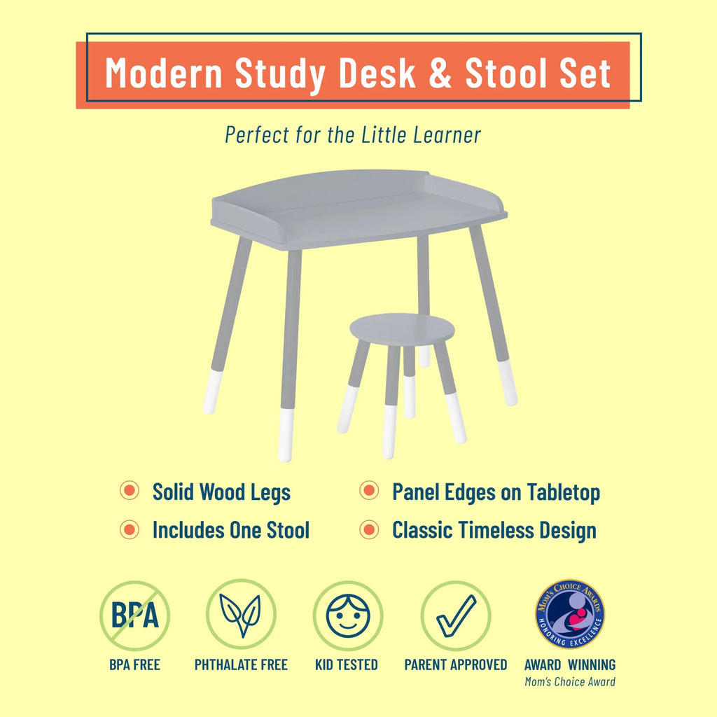 Study Desk and Stool Set Gray White W870552