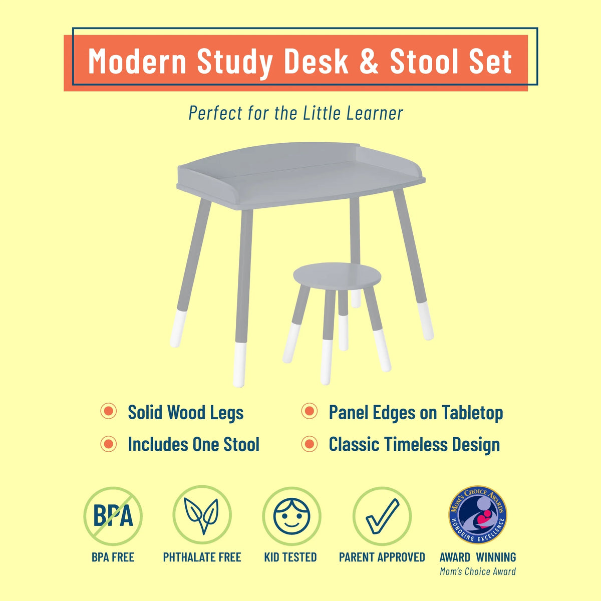 Study Desk and Stool Set Gray White W870552