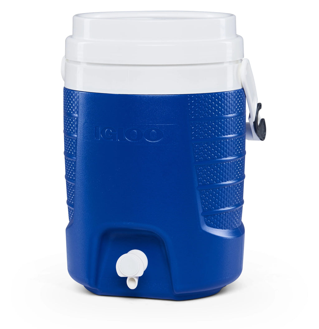 2-Gallon Plastic Beverage Jug with Hooks Blue Y91719