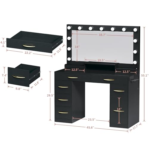 White Vanity Desk with Lights and Large Mirror J566
