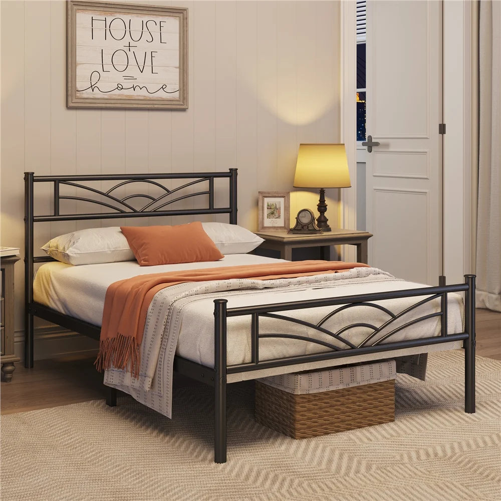Metal Platform Bed with Headboard Twin XL Antique Gold J3144