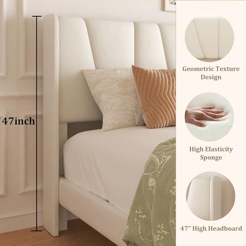 Beige Queen Upholstered Platform Bed Frame with Storage Drawers N70727