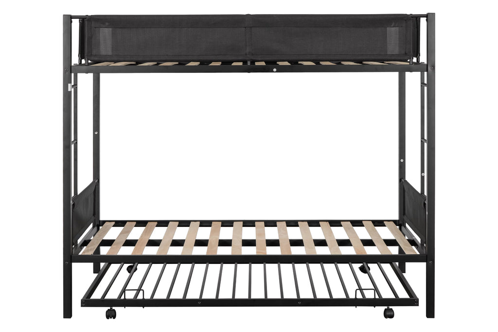 Twin Over Twin Metal Bunk Bed with Trundle and Ladder F3455