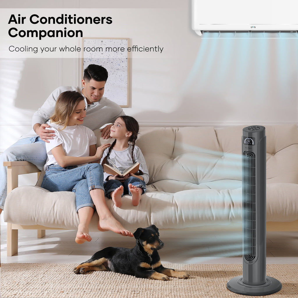 36 Tower Fan with Remote, 3 Speeds 3 Modes 15H Timer, 90° Oscillating, Grey W262018