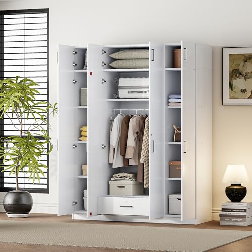 Wood Clothes Storage Cabinet with Sliding Door and 2 Drawers V2784