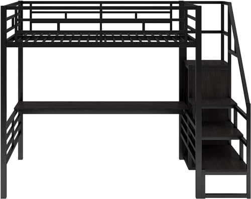 Full Size Metal Loft Bed with Desk and Wardrobe X5754
