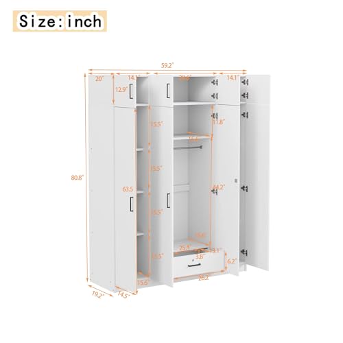 Wood Clothes Storage Cabinet with Sliding Door and 2 Drawers V2784