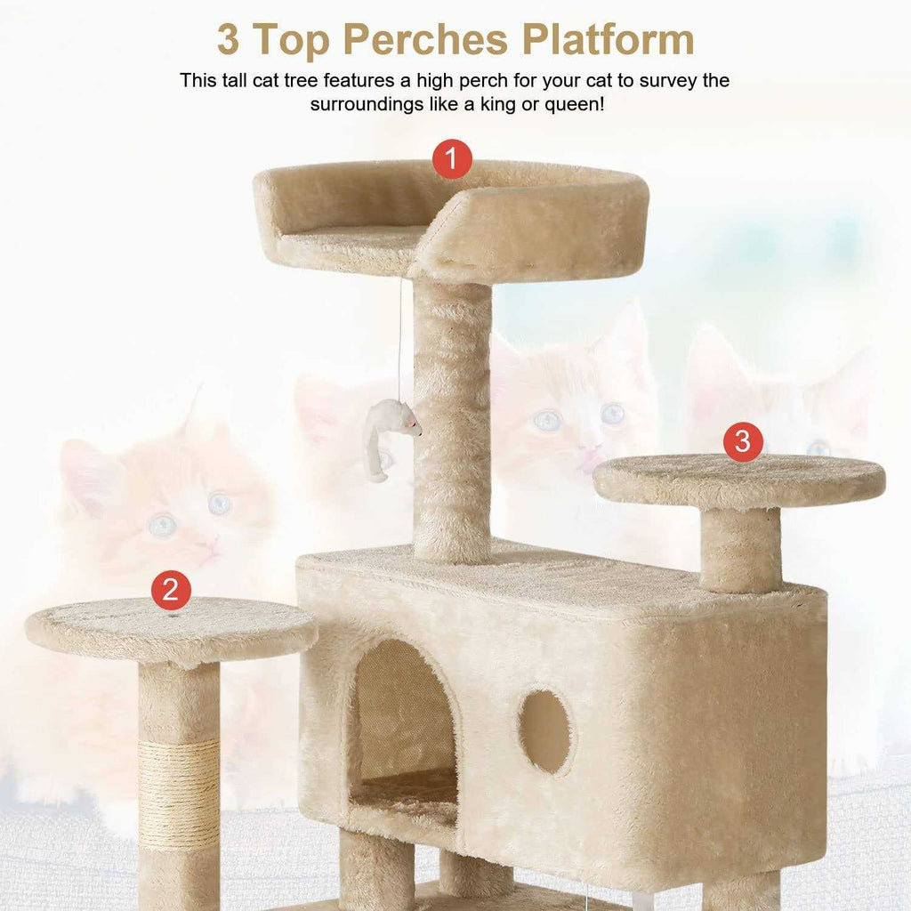 54in Cat Tree Tower with Scratching Posts and Condo H160