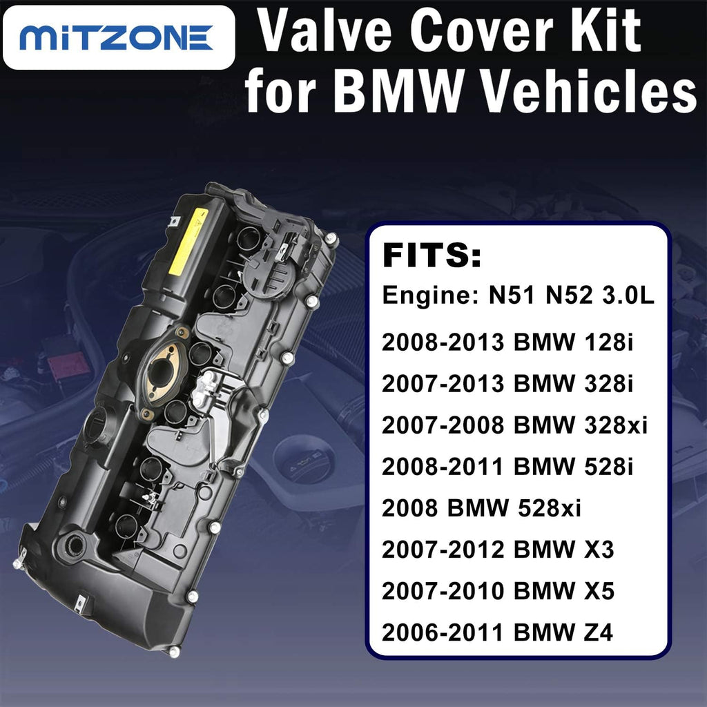 N52 Engine Valve Cover Kit with Oil Cap, Gaskets, Spark Plug Seals, Bolts H244