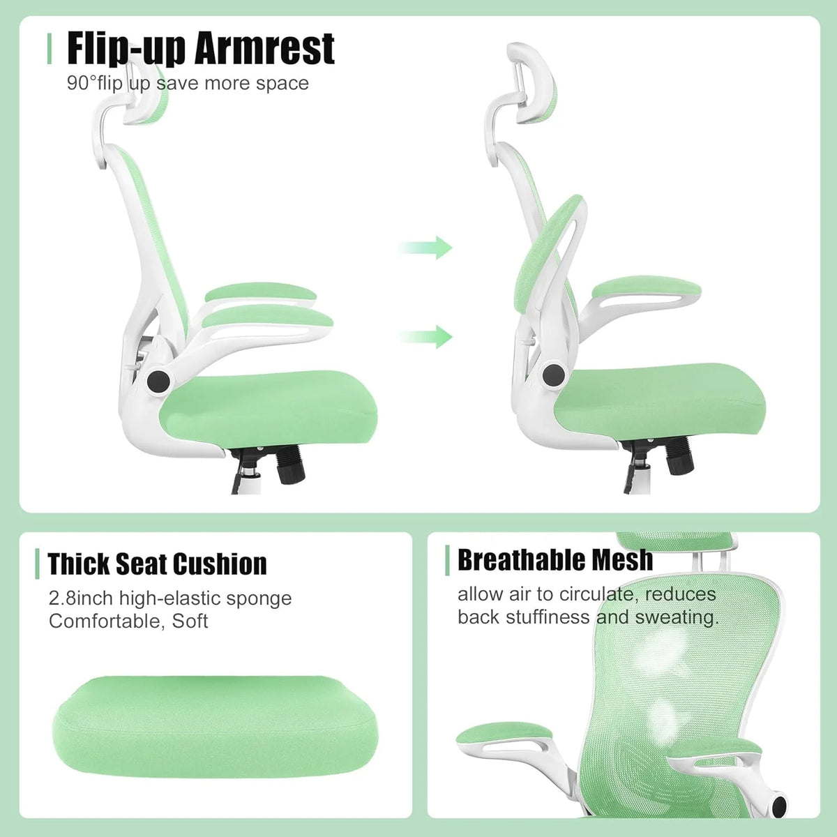 Ivory White Leather Office Chair with Flip Up Armrest X71176
