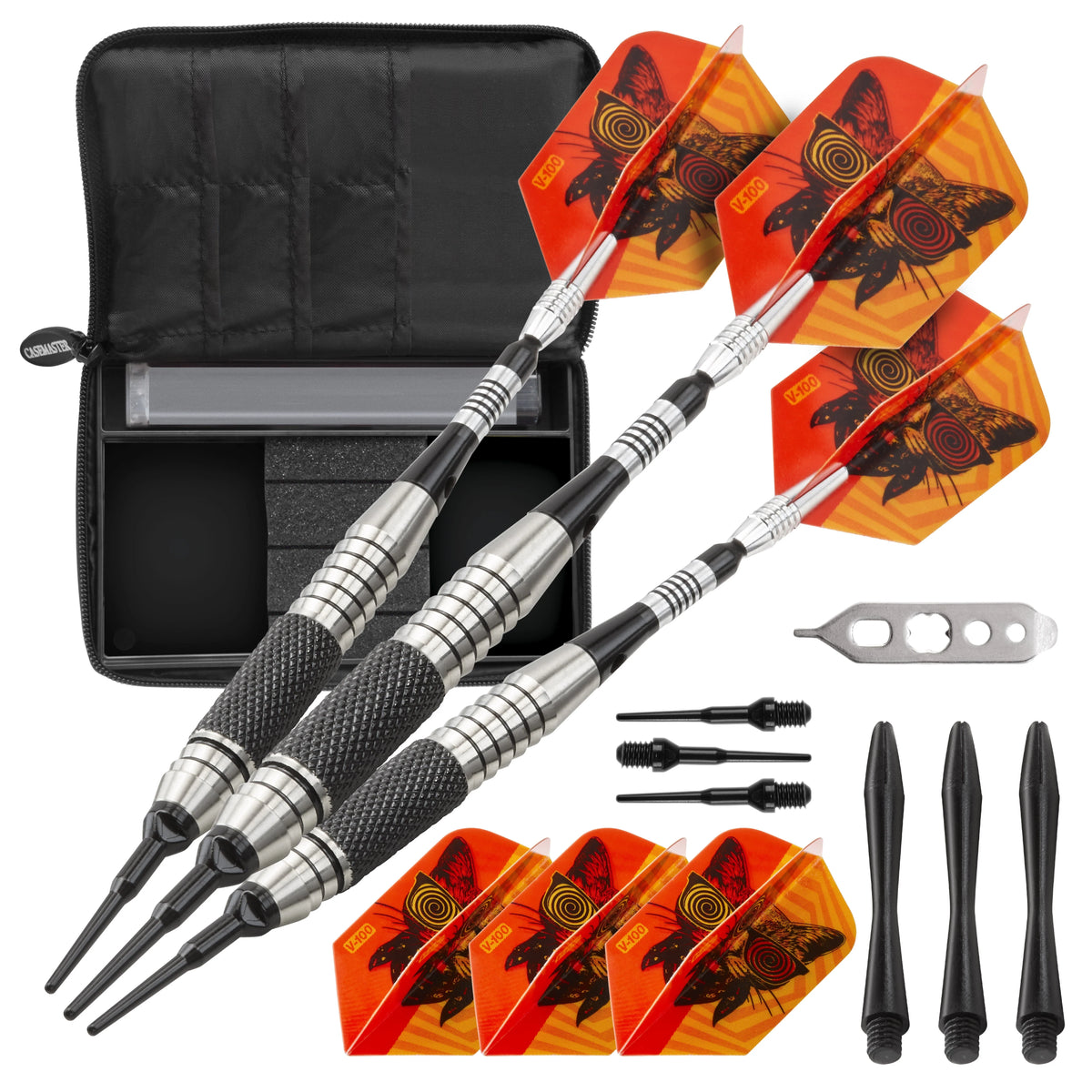 Soft Tip Darts Knurled and Grooved Barrel 18 Grams and Blue Nylon Dart Case T1008
